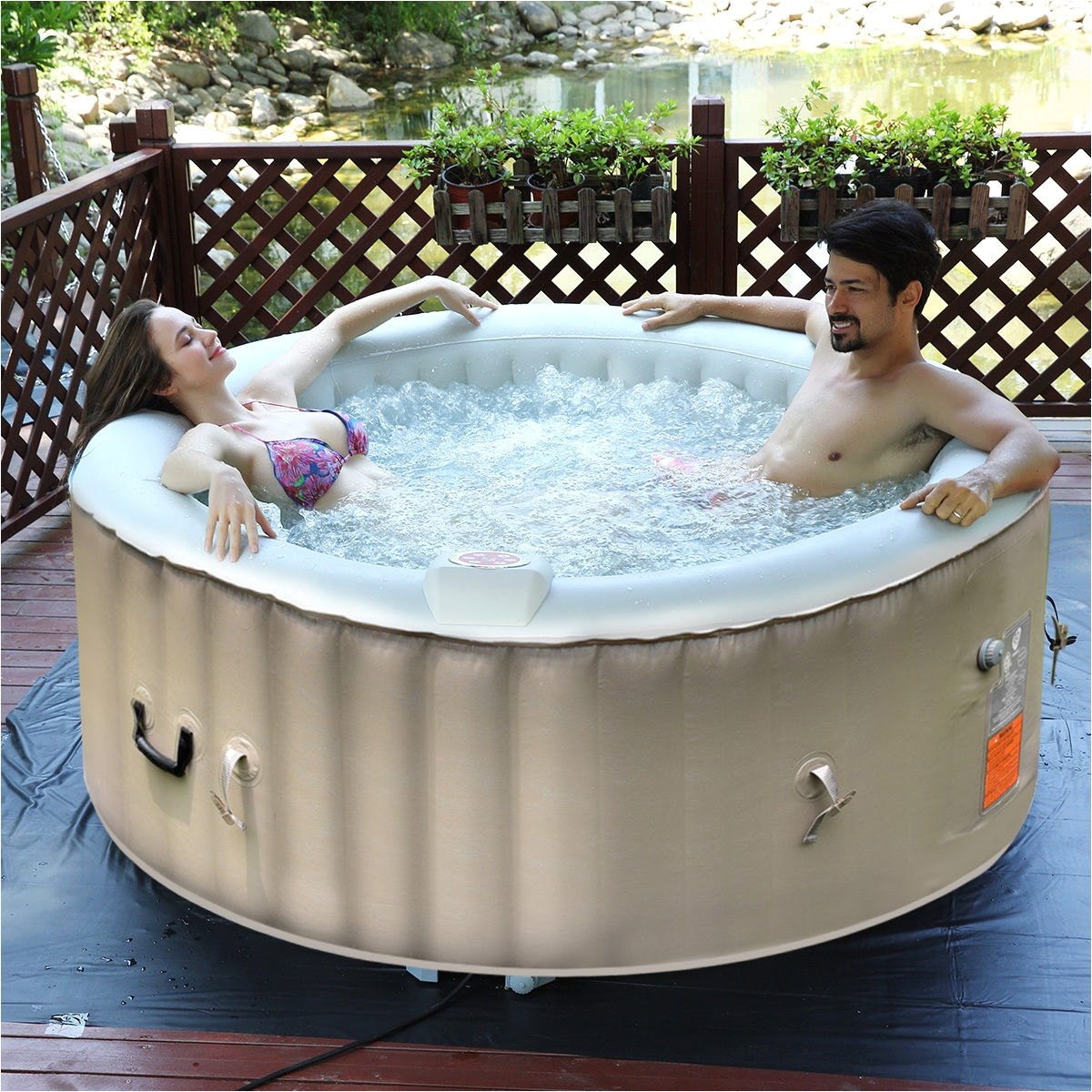 goplus portable inflatable bubble massage spa hot tub 4 person relaxing outdoor 0