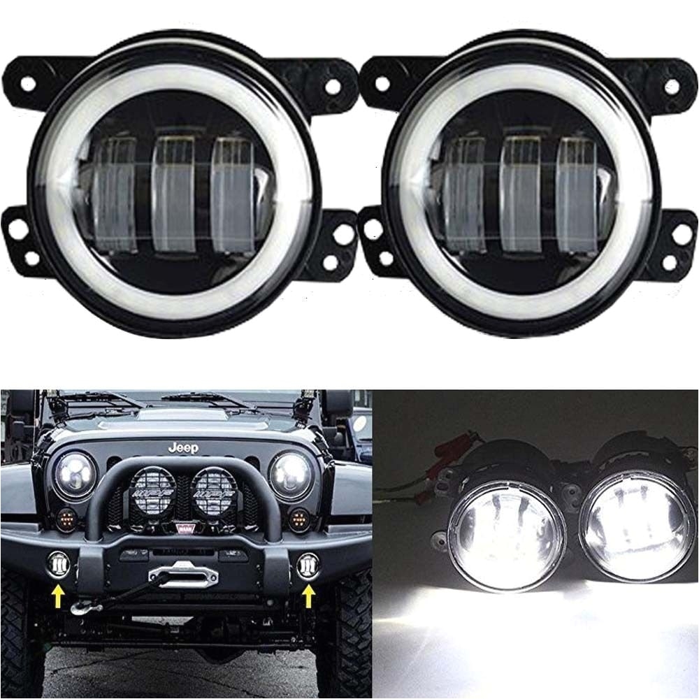 4 inch round led fog lights offroad lamps front bumper lights white halo ring drl for jeep rubicon subaru impreza willys dodge in car light assembly from
