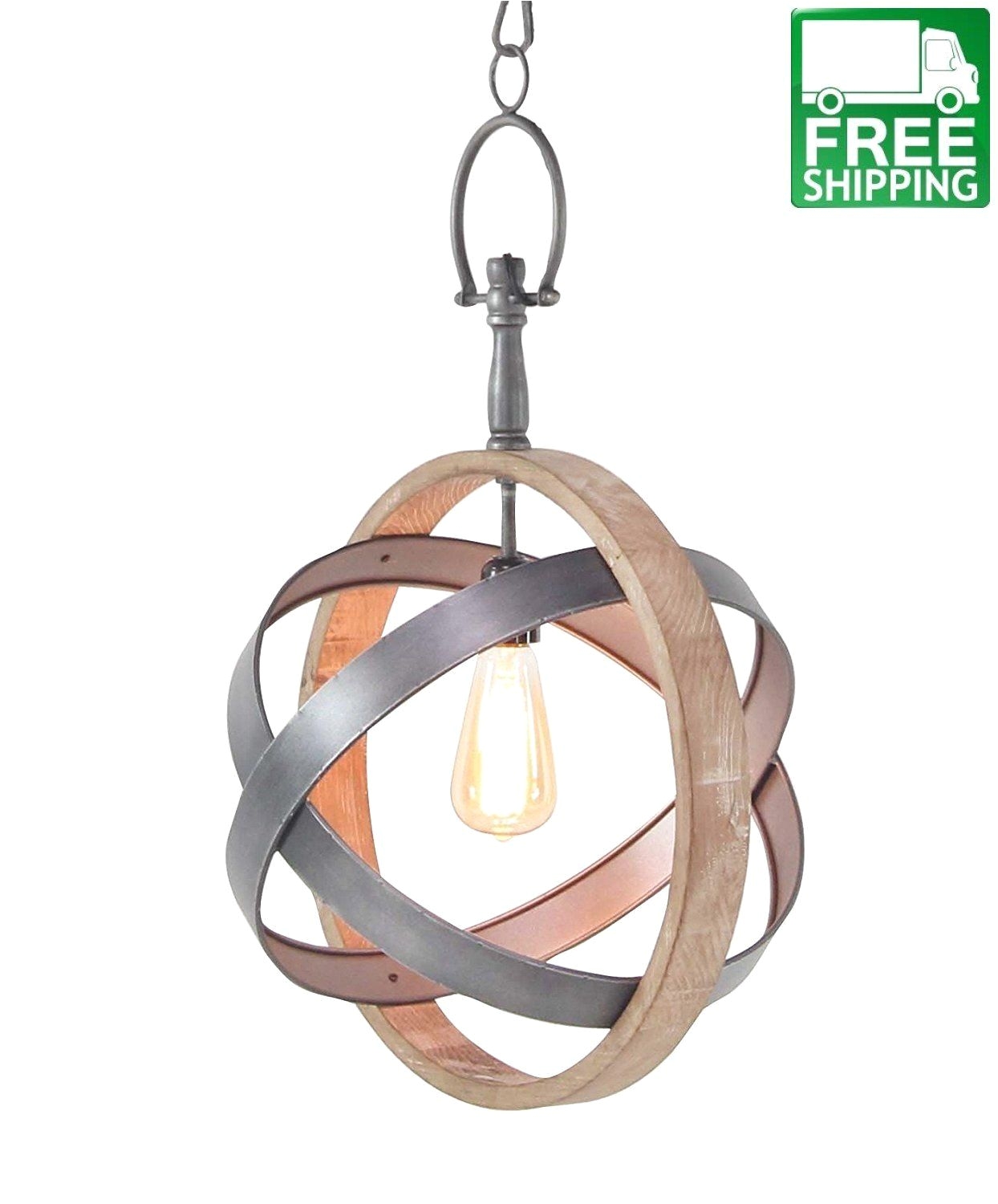 mixed metal and wood and sphere chandelier