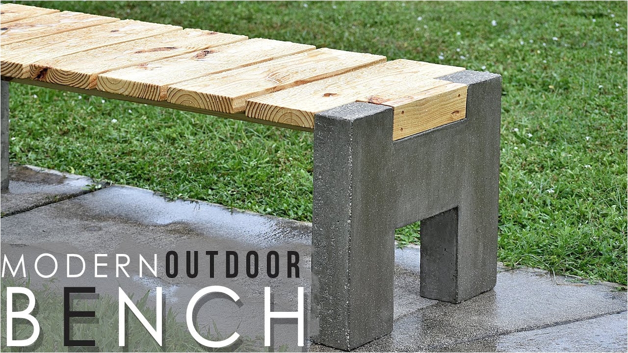 modern outdoor concrete and wood bench