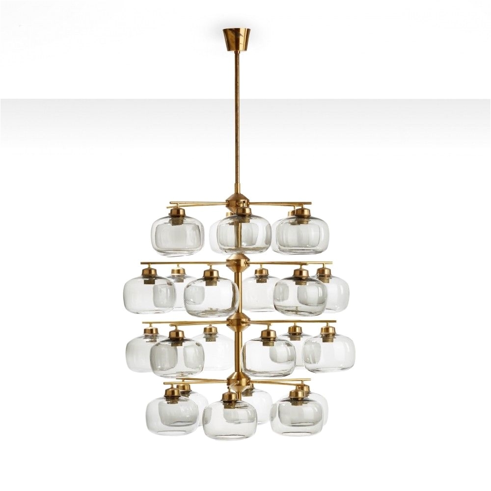 holger johansson chandelier with 24 smoked glass shades sweden