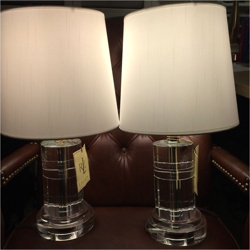 pair 2 ralph lauren farrah crystal cylinder signed table lamps new ebay