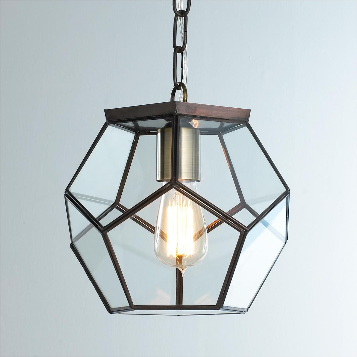 clear glass prism pentagon pendant light geometric pentagon panels of clear glass create eye catching style from the kitchen to the potting shed