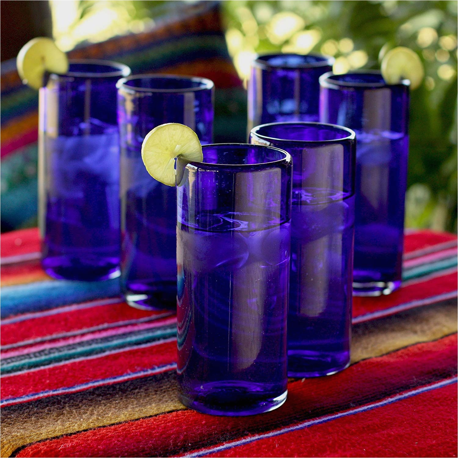 amazon com novica artisan crafted dark blue recycled glass hand blown cocktail glasses 13 oz pure cobalt set of 6 highball glasses