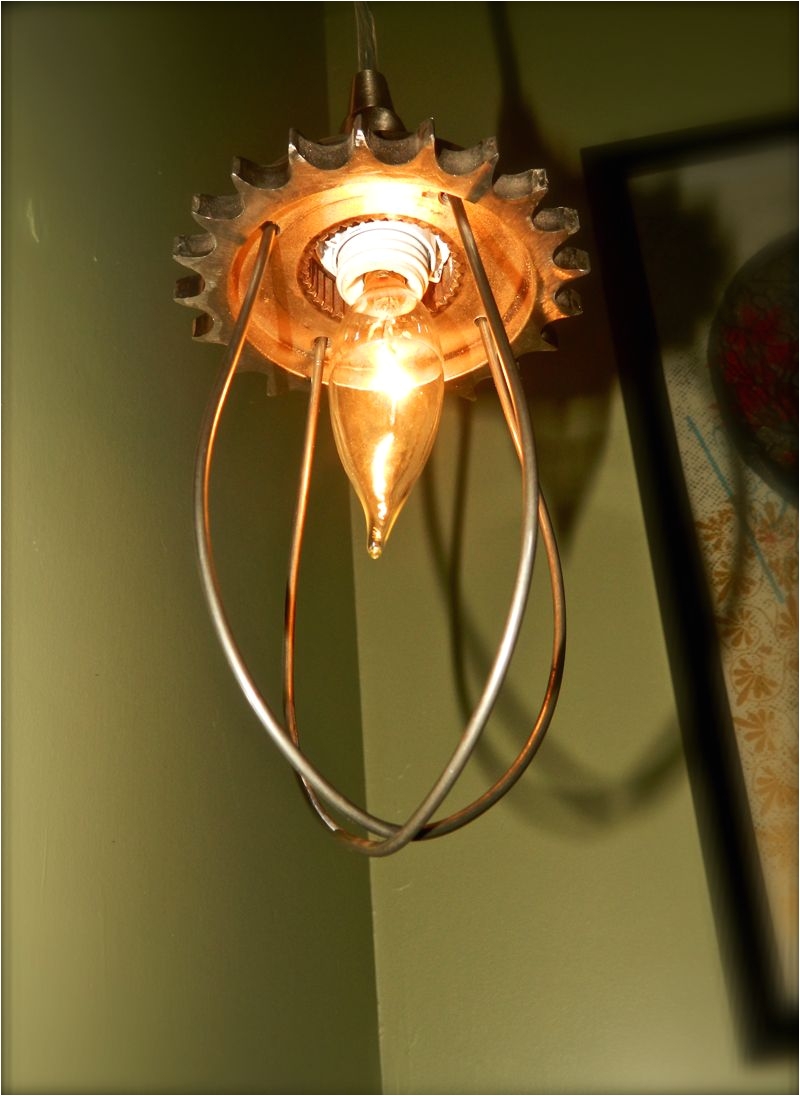 items similar to industrial steel pendant light repurposed sprocket steel cage nickel finish steampunk on etsy