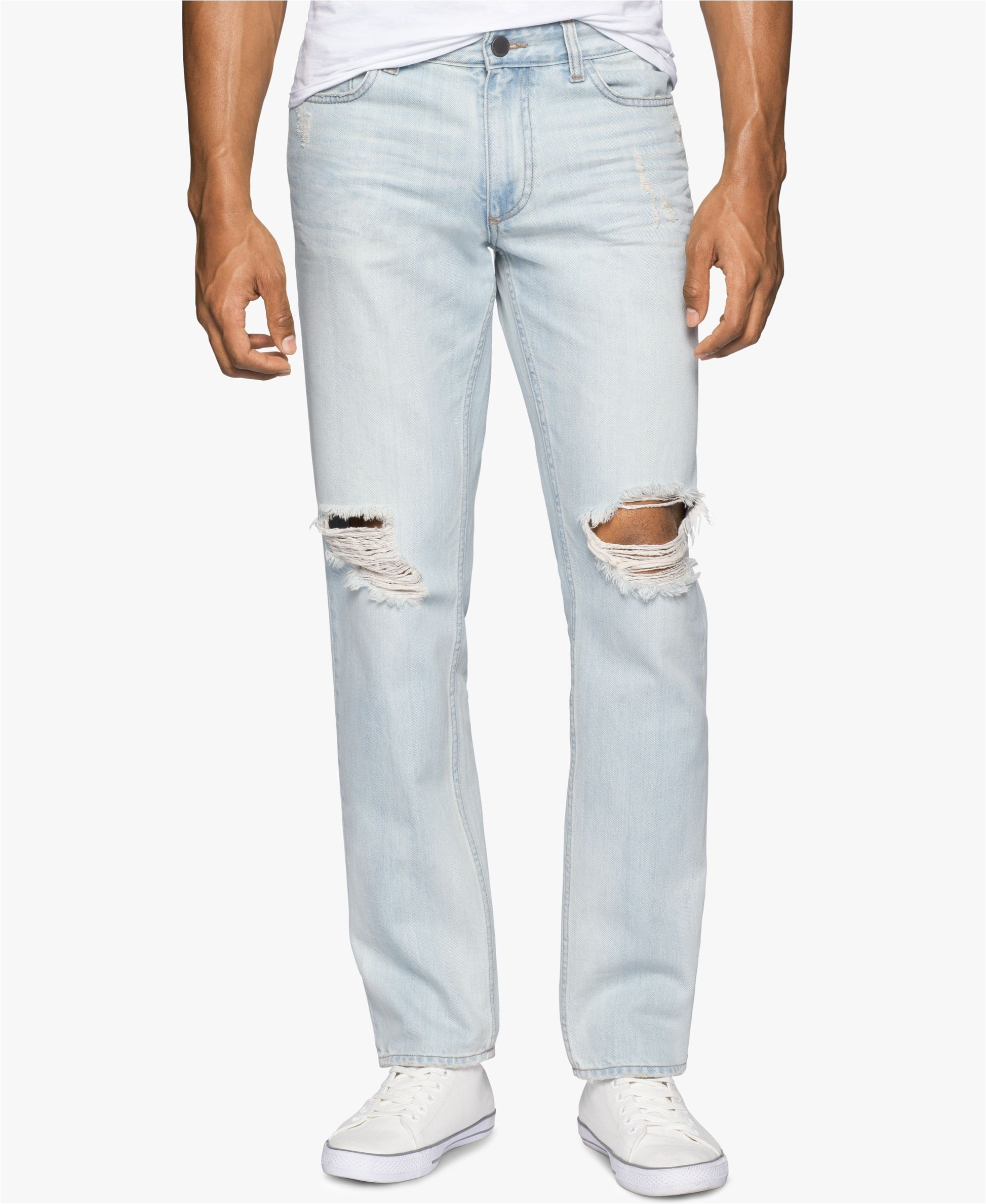from calvin klein jeans these slim fit straight leg jeans feature faded and ripped styling in a vintage beyond blue wash