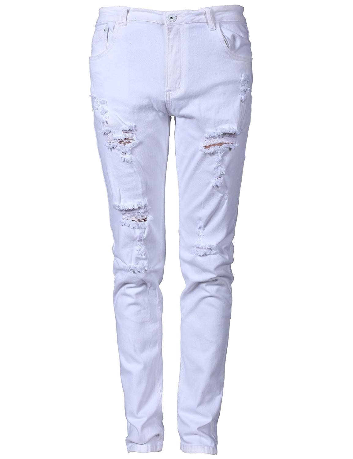 moonwalk mens elastic white ripped destroyed jeans with holes