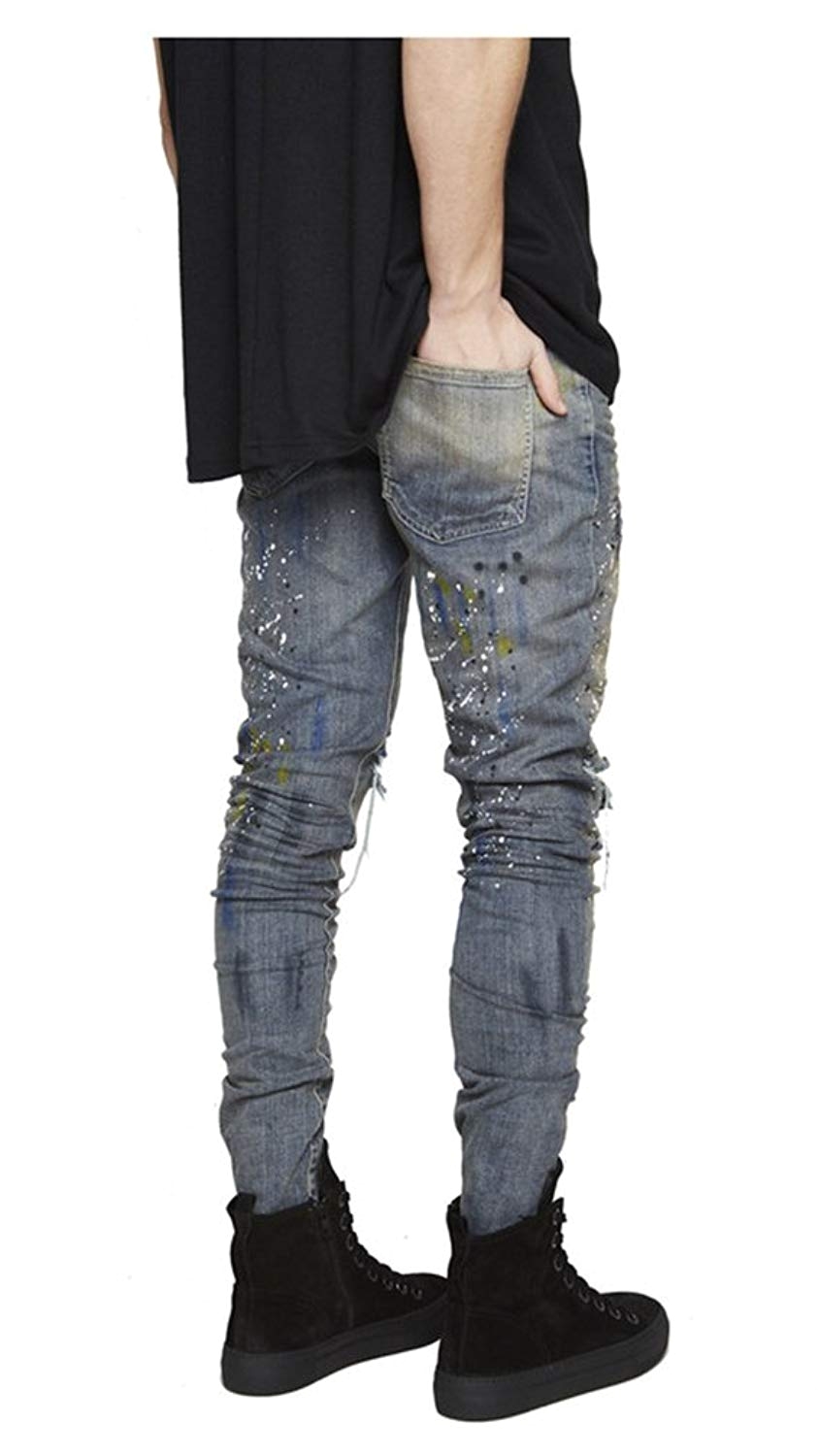 krralinlin mens slim fit zipper ripped denim skinny jeans casual pants at amazon mens clothing store