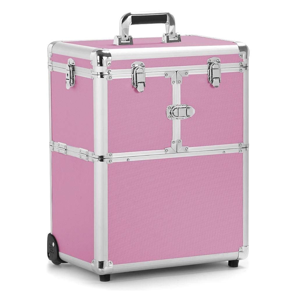 amazon com yaheetech professional artist rolling makeup artist case makeup trolley travel cosmetic case beauty train case cosmetic organizer pink beauty