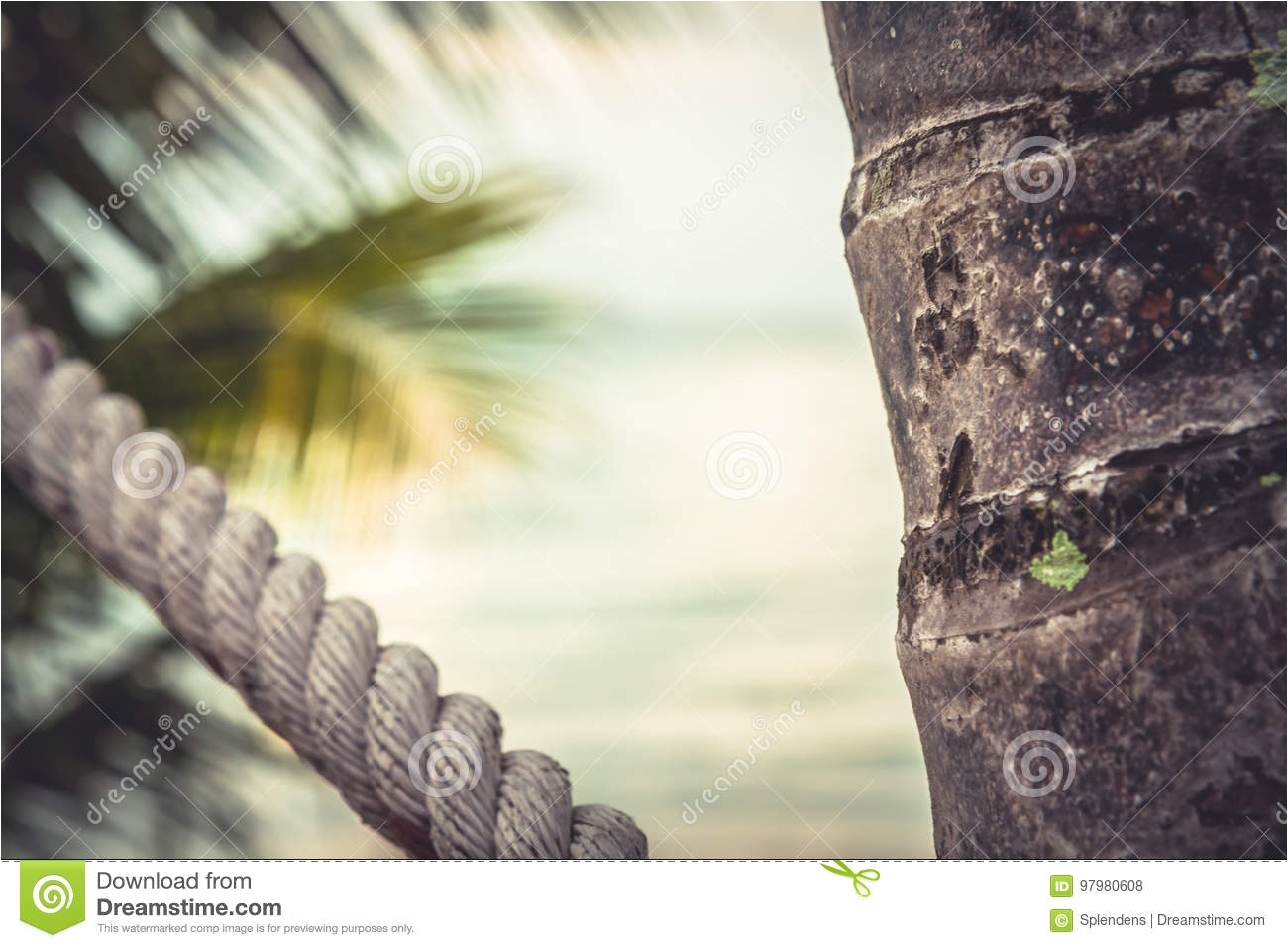 tropical beach with palm trees during sunset as summer vacation background in vintage style