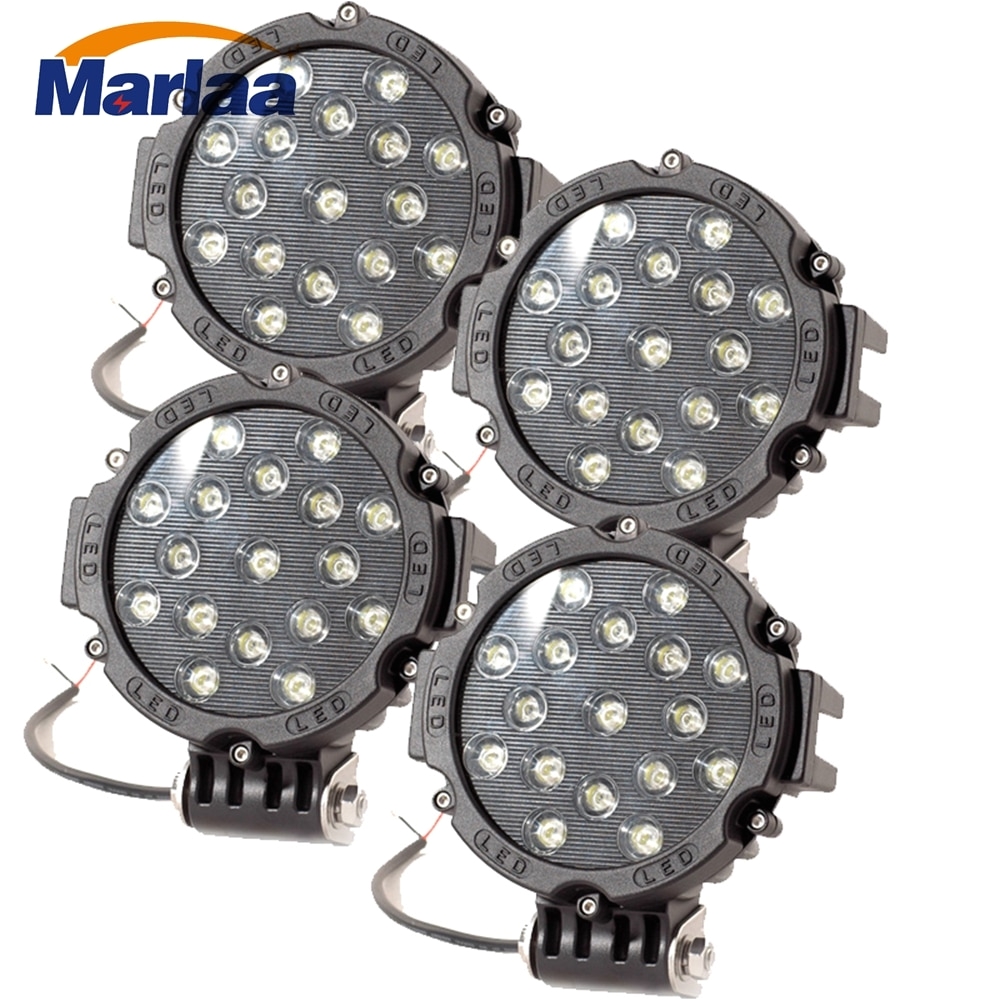 4 piece 7 inch 51w car round led work light 12v 24v flood spot light for 4x4 offroad truck tractor atv suv driving in light bar work light from automobiles