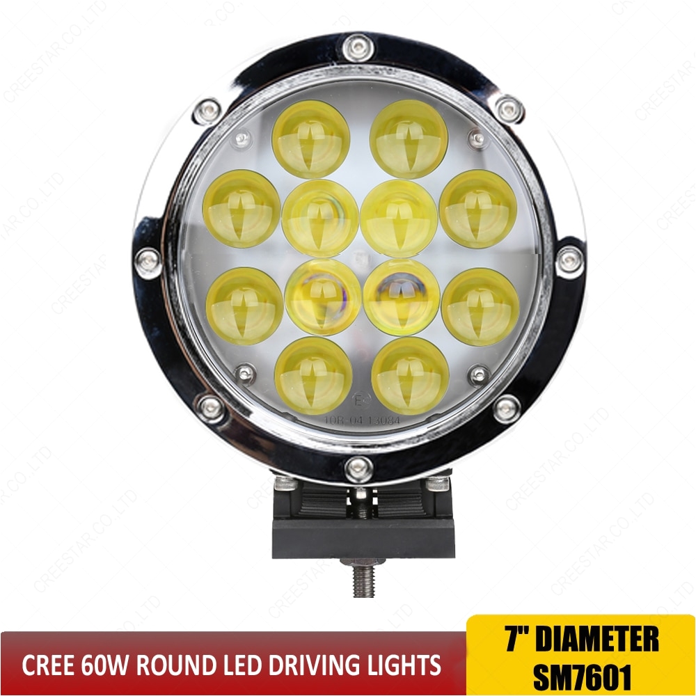 7 inch round 60w led driving spot lights 6k led work light long distance with mount bracket for off road car truck suv atv x1pc in light bar work light from