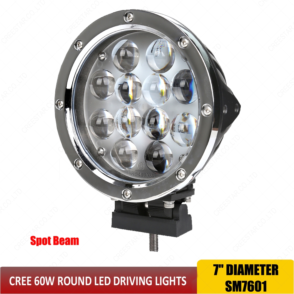 7 inch round 60w led driving spot lights 6k led work light long distance with mount bracket for off road car truck suv atv x1pc in light bar work light from