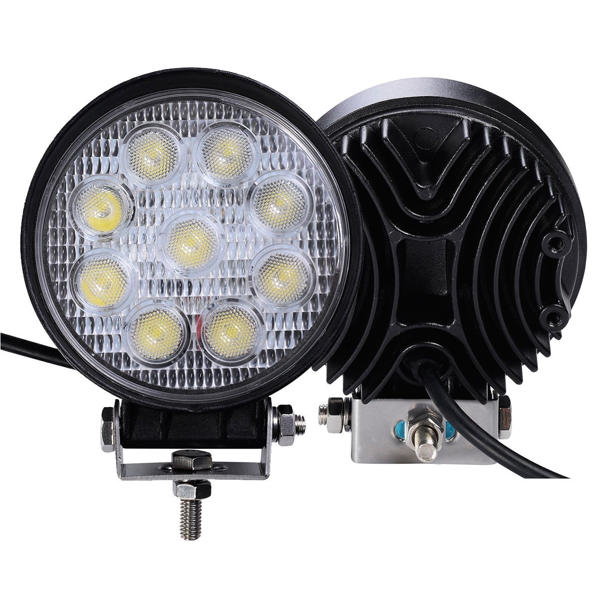 felji 2 pcs 27w round flood work light bar fog driving lamp truck tractor suv 9 led