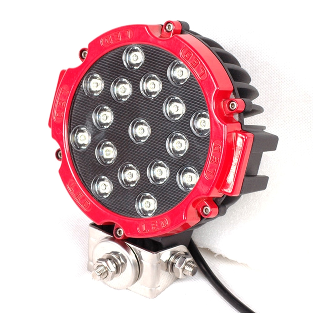 spot or combo beam round red cover 17 leds 51w led driving light for jeep offroad tractor or suv in car headlight bulbsled from automobiles motorcycles