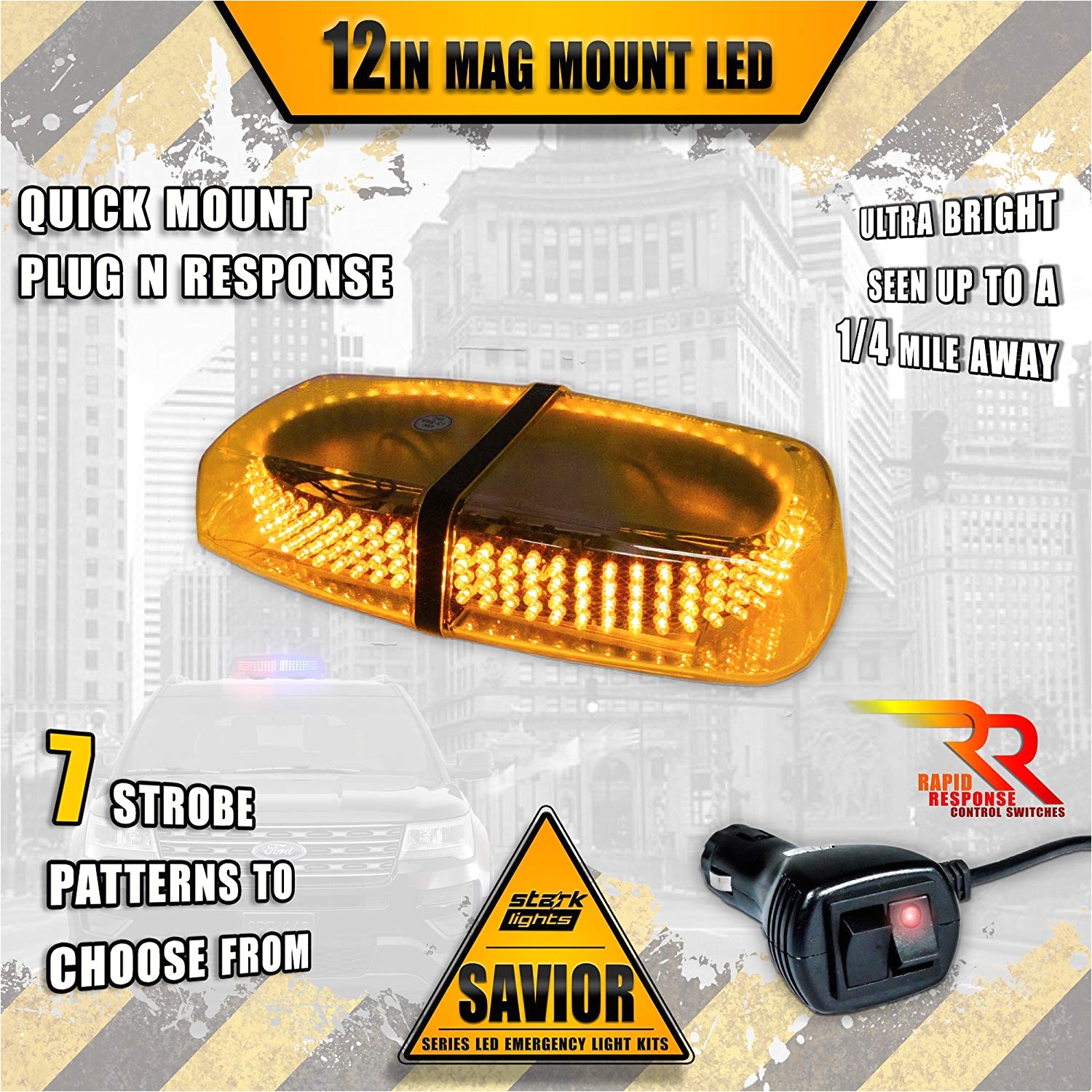 amazon com magnetic 240 led mini light bar roof top emergency warning hazard safety flashing strobe dual rapid switch longer 10ft cable car truck vehicle