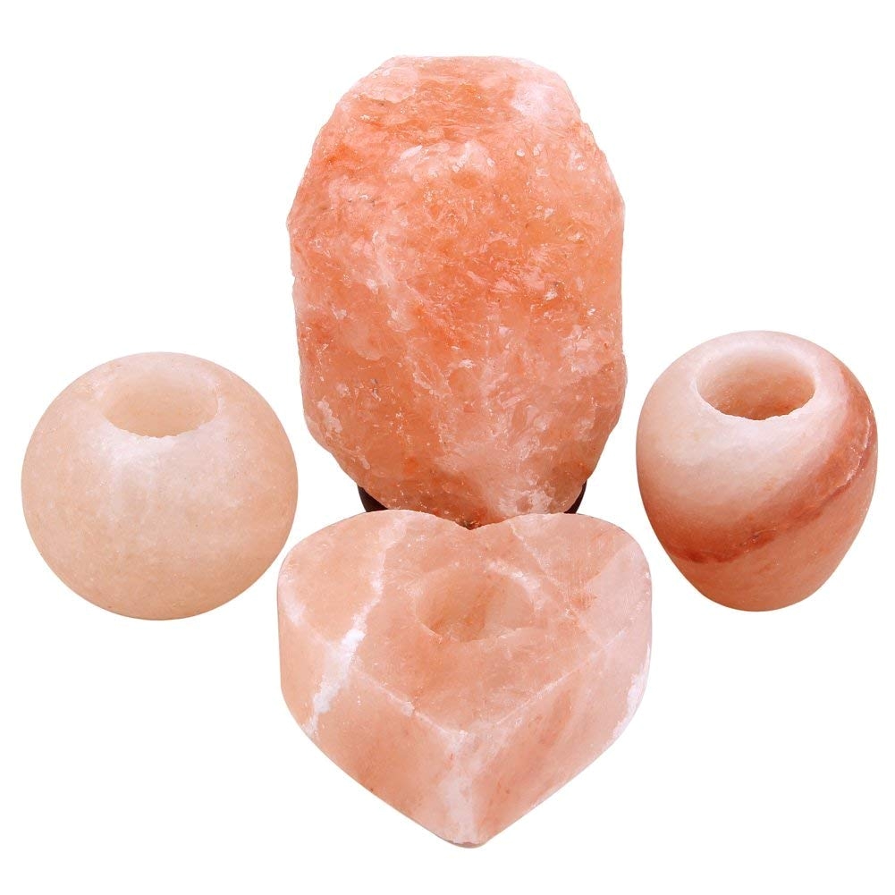 amazon com himalaya salt decor 4 piece gift set natural salt lamp globe tealight candle holder apple candle holder heart candleholder top quality