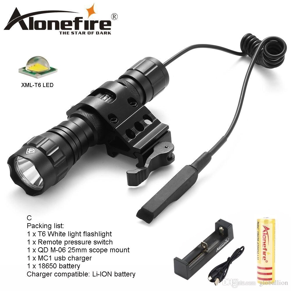 alonefire 501bs cree xml t6 led tactical flashlight mounted lights with switch ro universal mount hunting lamp for 1x18650 battery flashlight pens hands