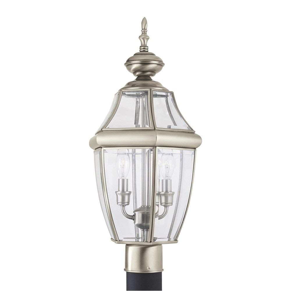 amazon com sea gull lighting 8229 965 lancaster two light outdoor post lantern with clear curved beveled glass panels antique brushed nickel finish