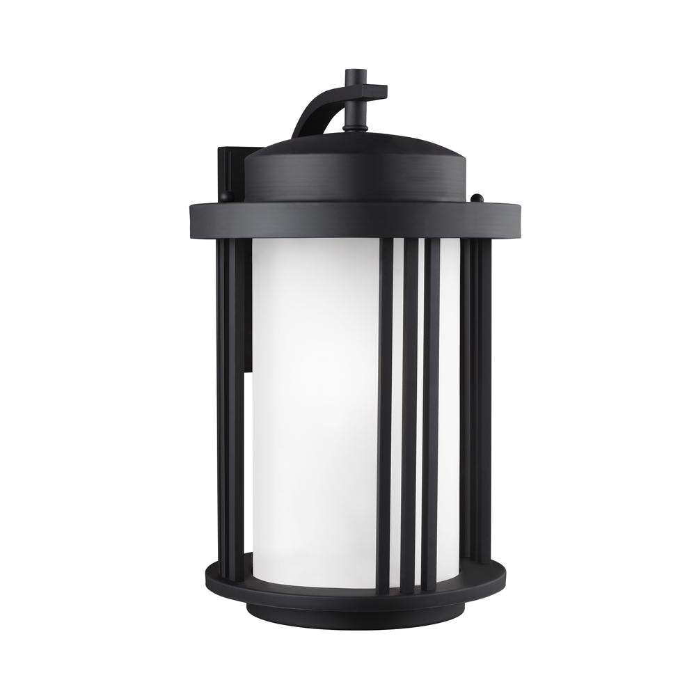 sea gull lighting crowell 1 light black outdoor wall mount lantern with led bulb