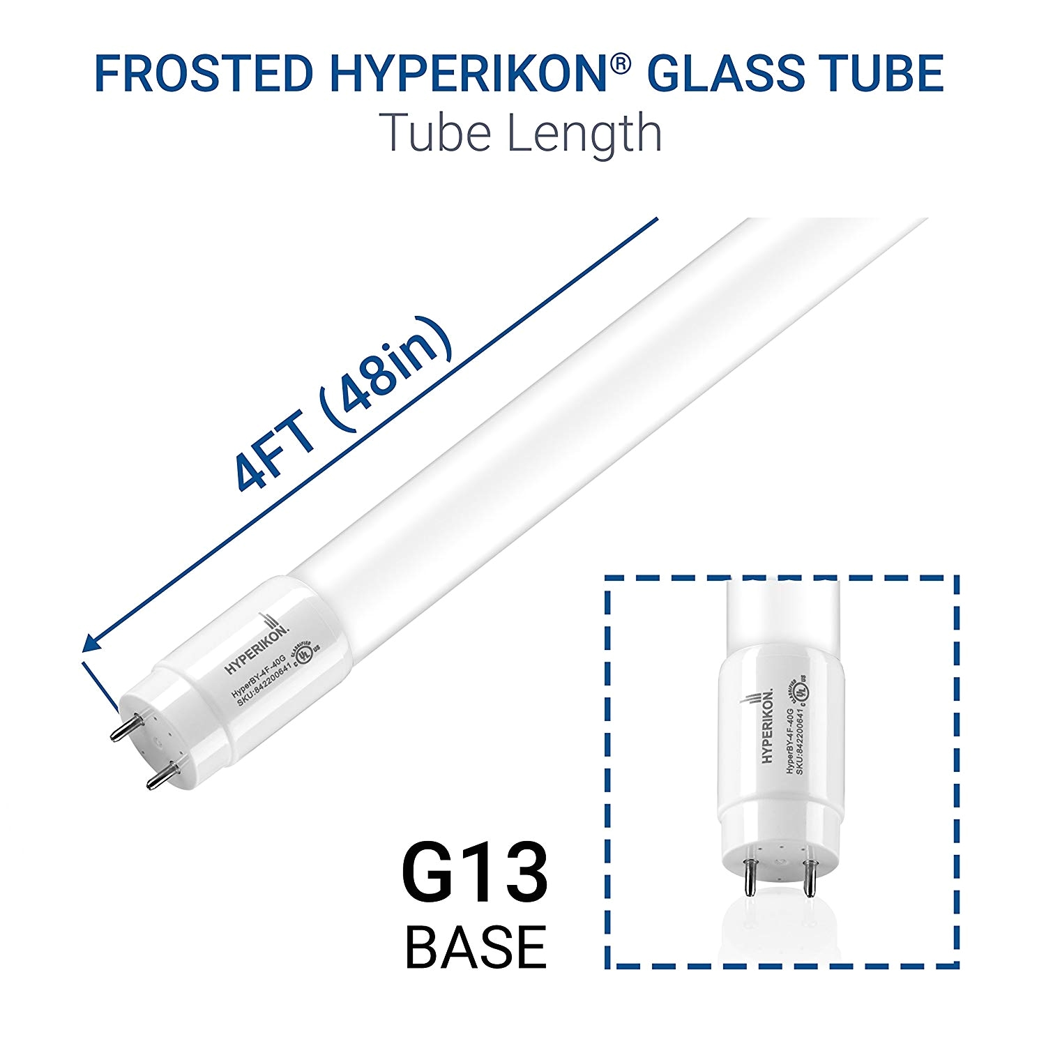 hyperselect t8 t10 t12 glass 4ft led tube light 18w 40w equiv ballast bypass fluorescent replacement high output 2000 lumens 4000k frosted