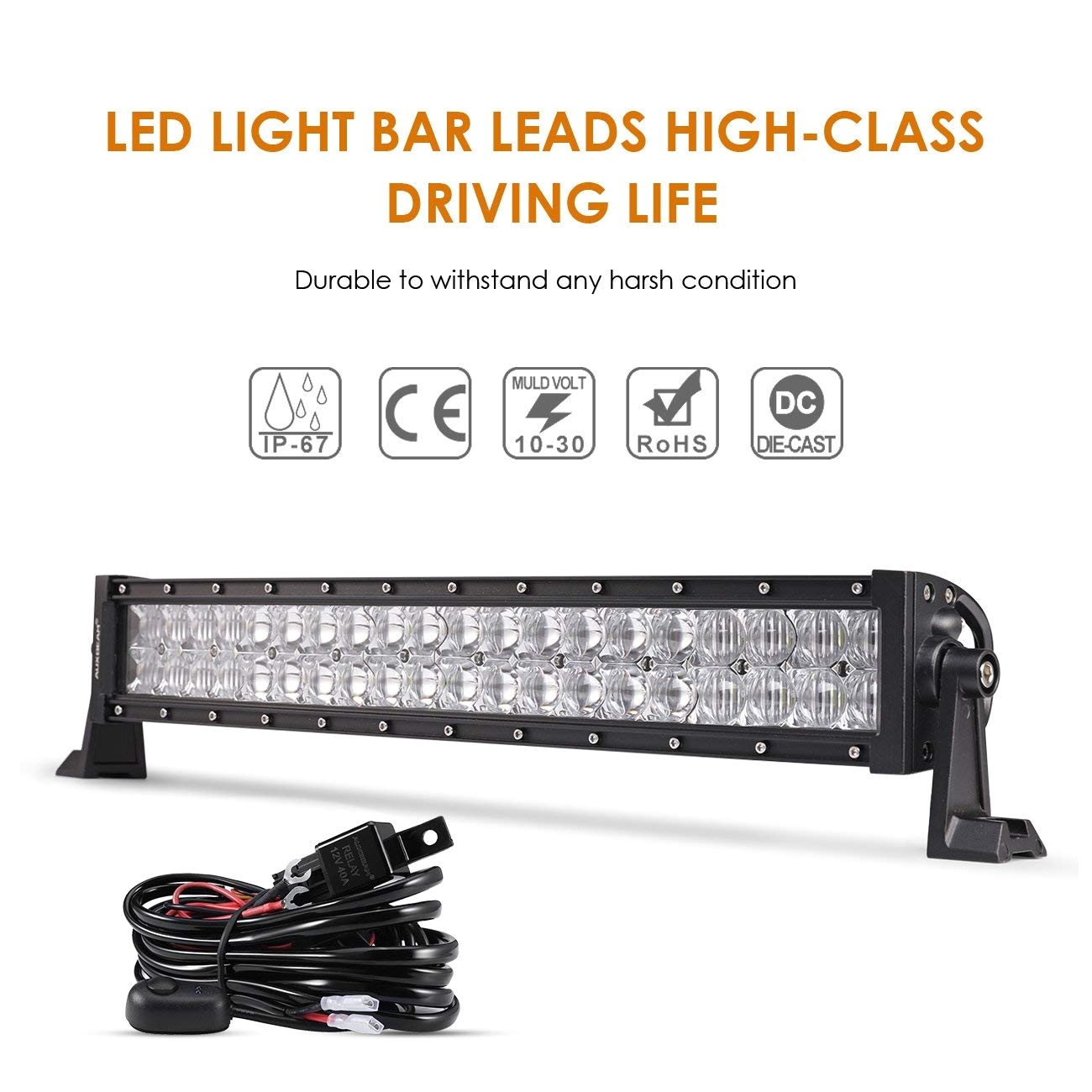 amazon com auxbeam 22 inch led light bar curved 120w led off road driving lights spot flood combo fog lamp cree chips 5d lens with wiring harness for