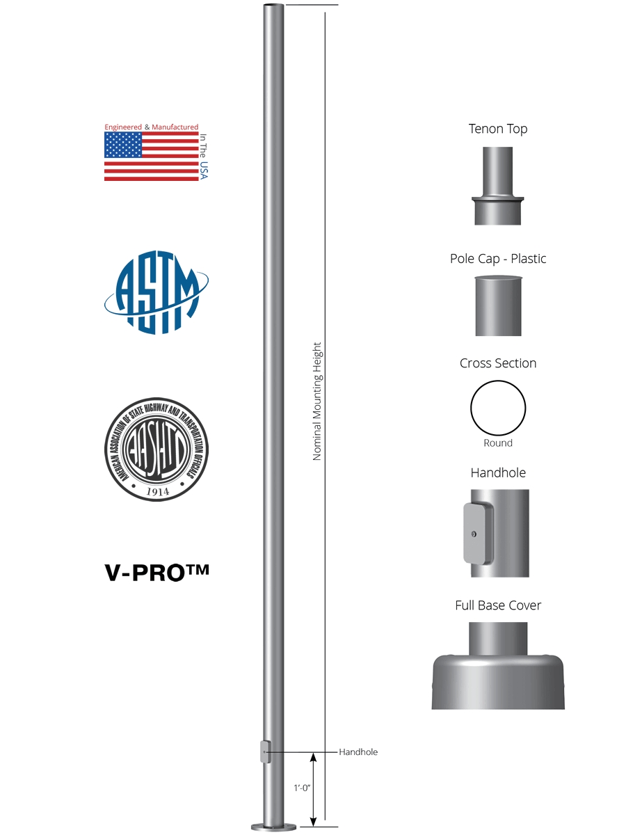 round straight steel anchor base light pole