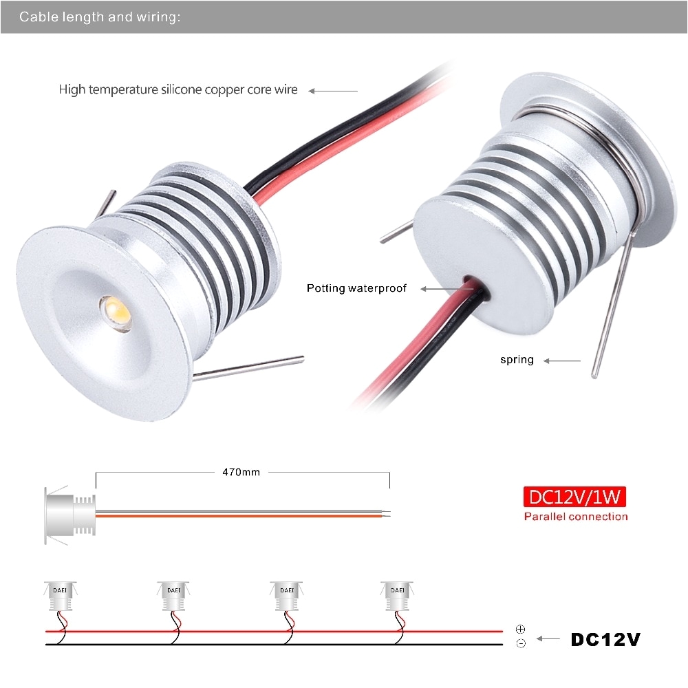 aliexpress com buy 1w mini led spotlight 25mm cutout recessed under cabinet light 60d 120d diy home decoration lighting dc12v input lamp 40pc from