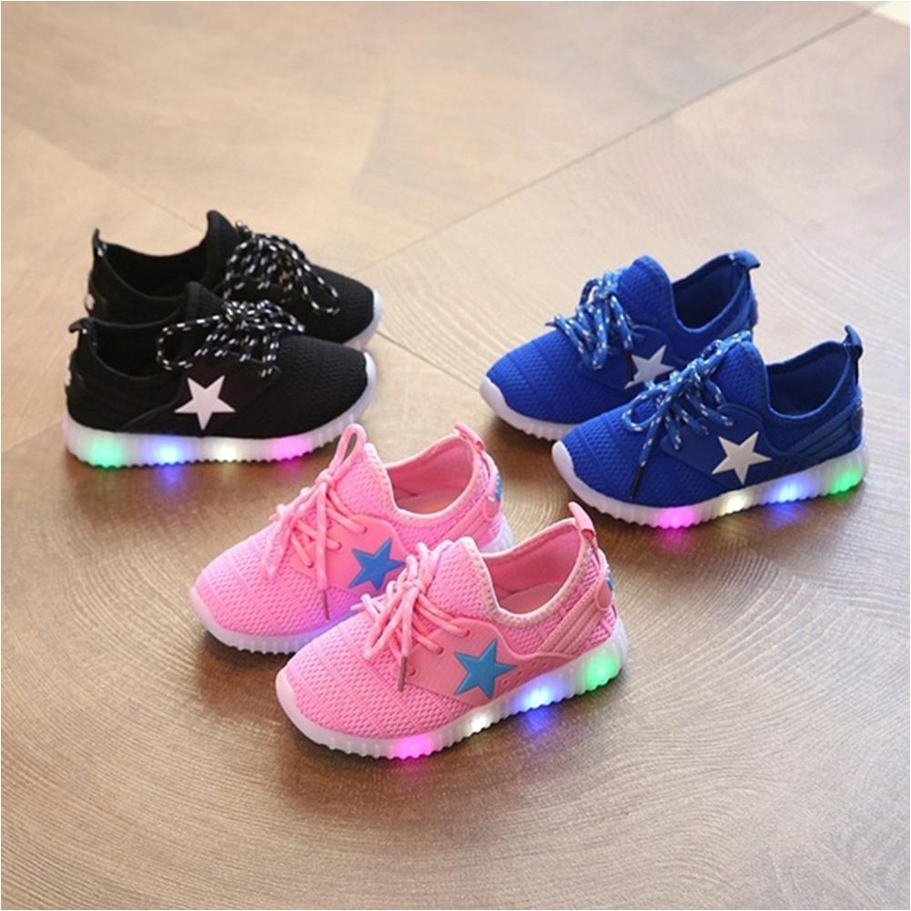 children kid led light up luminous sneakers mesh cloth sports running shoes flying stars marquee flashing lights coconut shoes children boots on sale kids