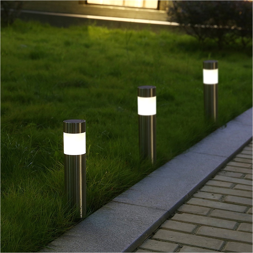 6pcs solar light stainless steel pathway lawn lamp warm white solar bollard light outdoor garden decoration security light in solar lamps from lights