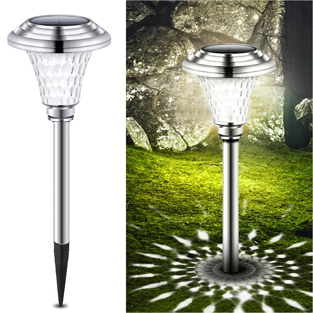 solar lights outdoor garden path glass stainless steel waterproof auto on off bright white wireless