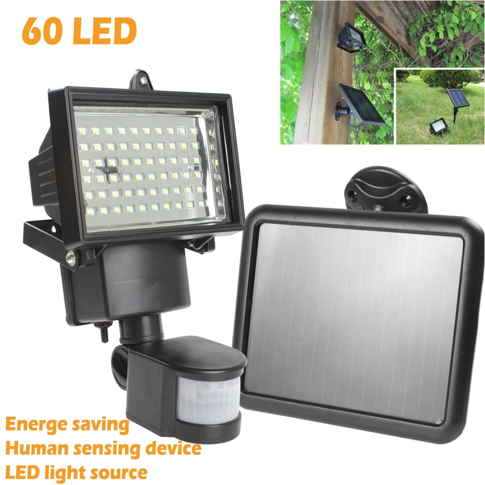 high quality solar panel led flood security garden light pir motion sensor 60 leds path wall