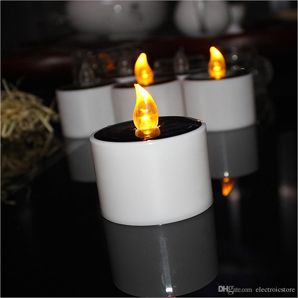 yellow flicker solar power led light 6 pcs lot candles flameless electronic solar led lamp nightlight solar energy candle tea light