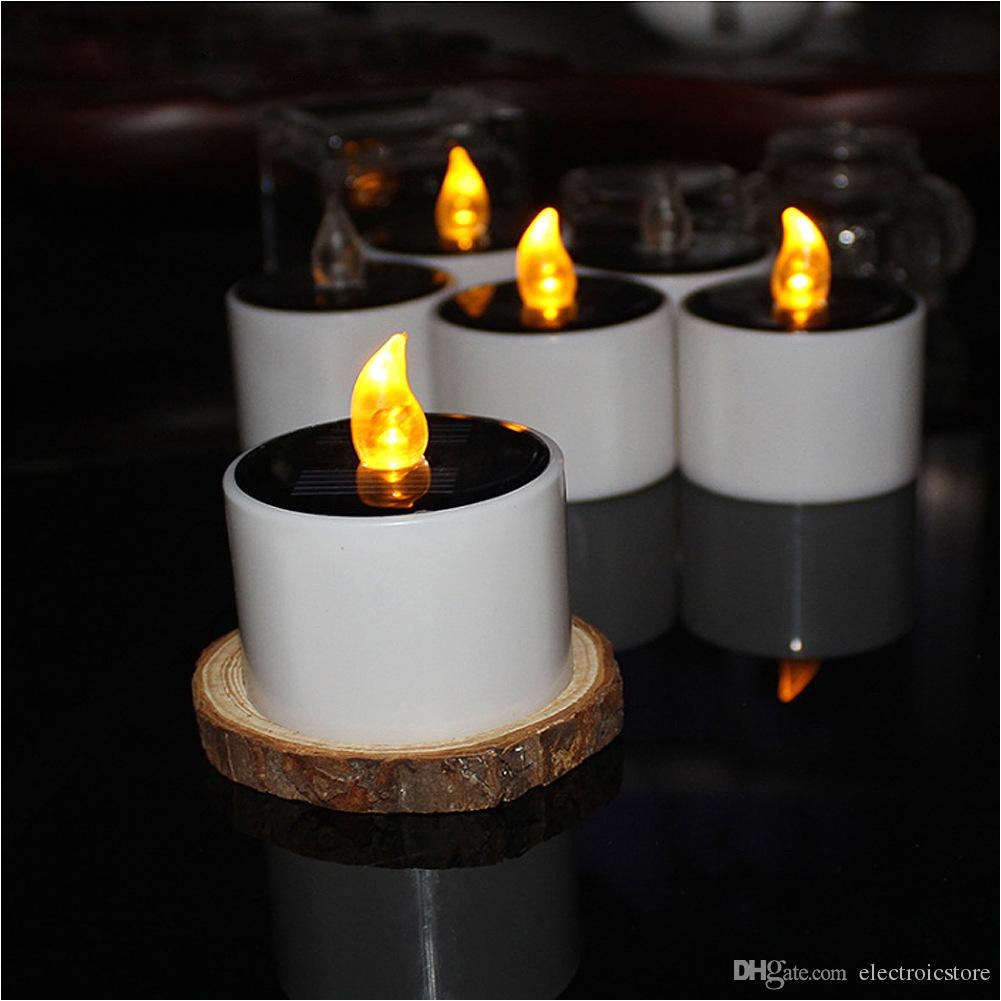 yellow flicker solar power led light 6 pcs lot candles flameless electronic solar led lamp nightlight solar energy candle tea light