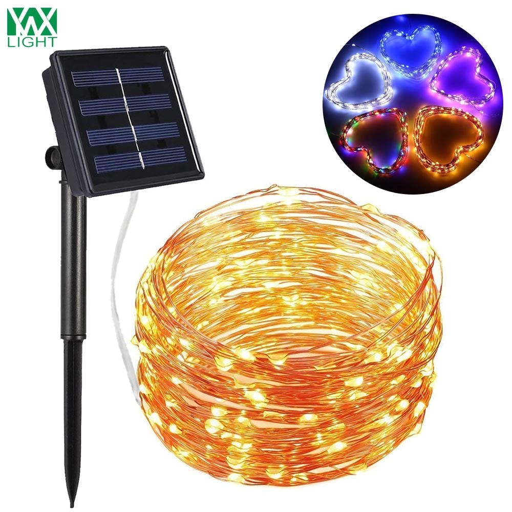 wholesale ywxlight solar power string light waterproof led light 12m 100led copper wire lamp outdoor garland christmas decoration lights battery powered led