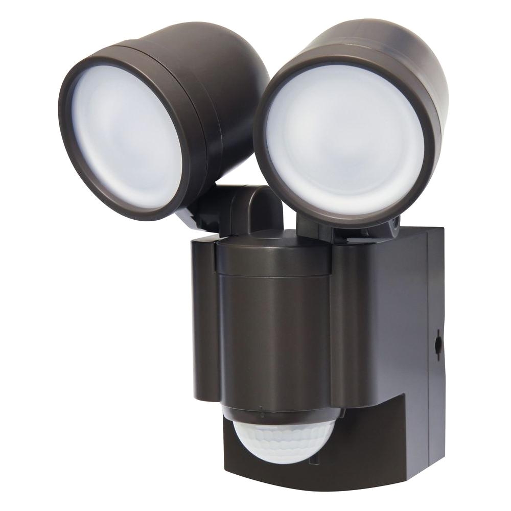 bronze motion activated outdoor integrated led twin flood light