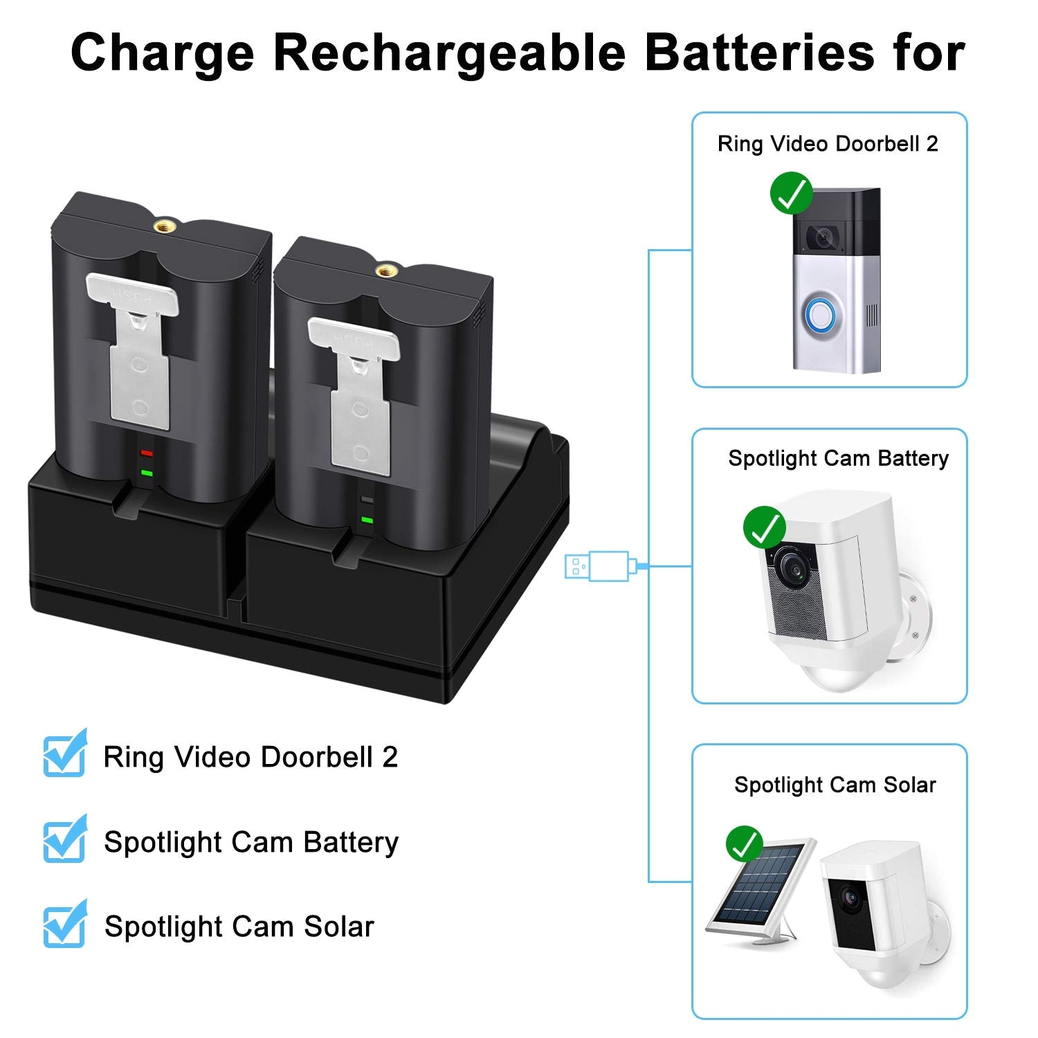 amazon com charging station ring video doorbell 2 ring spotlight cam battery rechargeable batteries charge up to 2 ring batteries at the same time