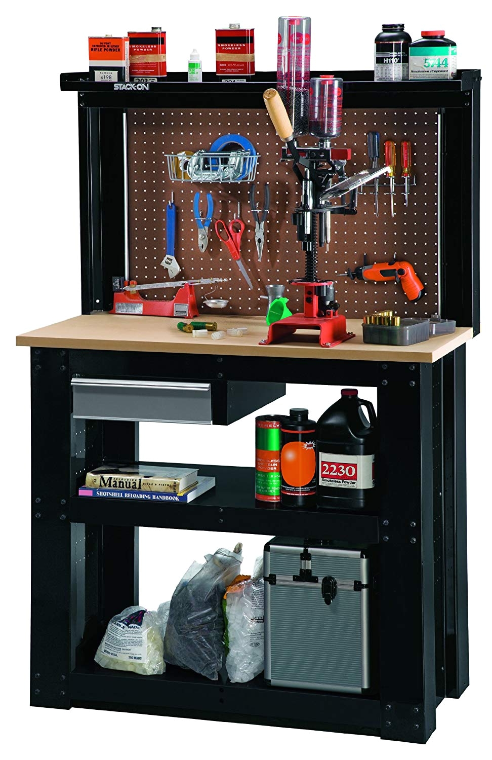 Stack On Reloading Bench Stack On Wb 402 Steel Reloading Workbench with Back Wall Amazon Com