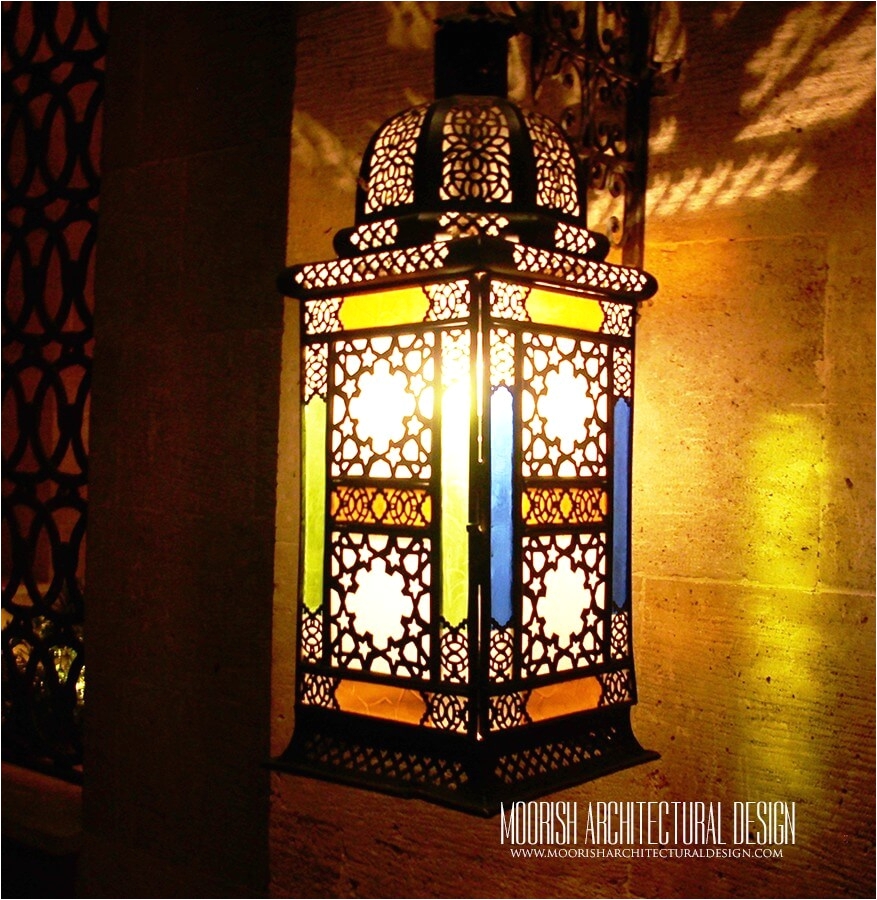 moroccan colored glass hanging lantern