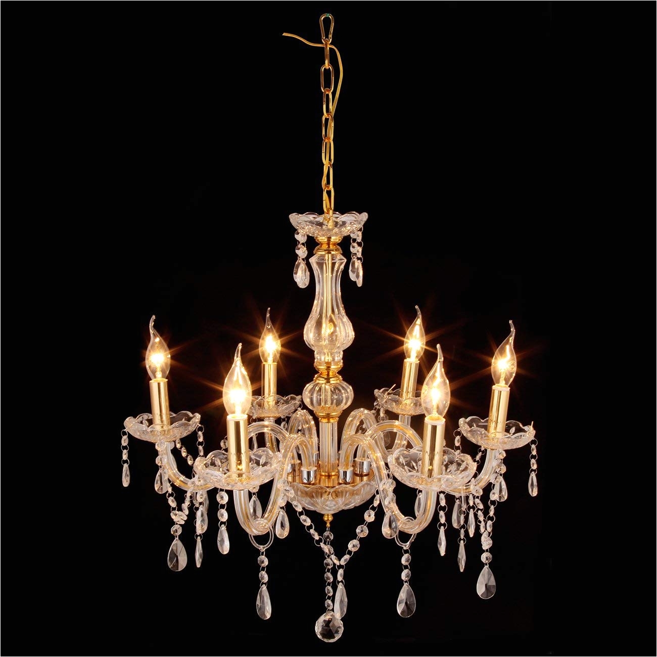 ridgeyard 6 lights crystal chandelier modern 6 arms candle chandeliers living room lighting ceiling fixture pendant lamp h23 6 x w23 6 gold amazon