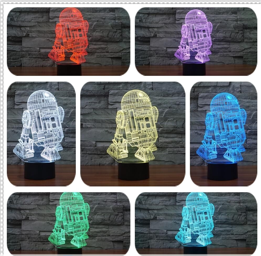 hot sale 3d star wars warship robot kawaii r2 d2 lamp 7 colors changing night