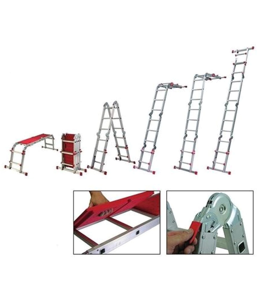 youngman diy aluminium 11 feet folding wall standing step ladder extension ladder work bench