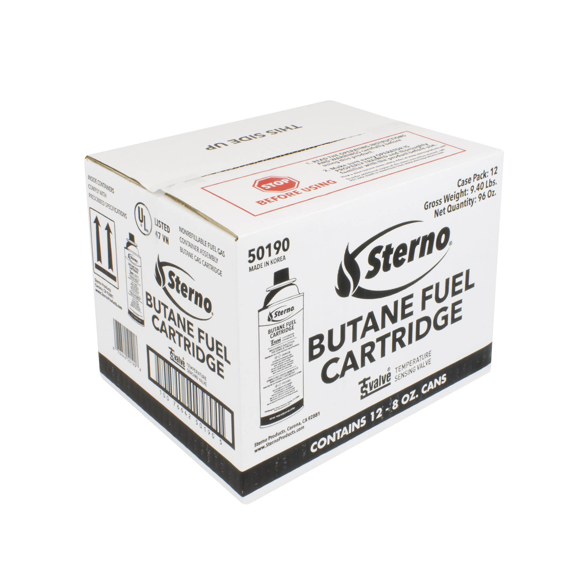 sterno 50190 8 ounce butane fuel cartridge with temperature sensing valve 12 pack walmart com