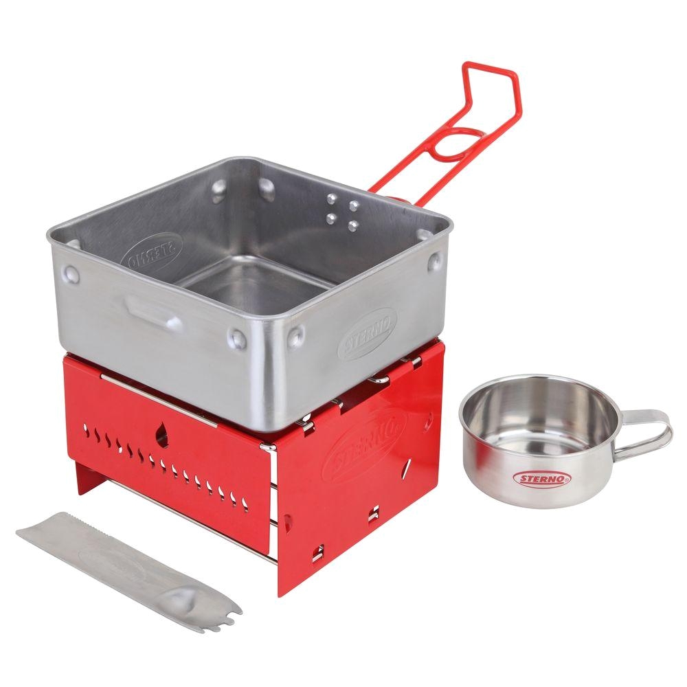 sterno candlelamp camp stove kit with frame and wind shield panels