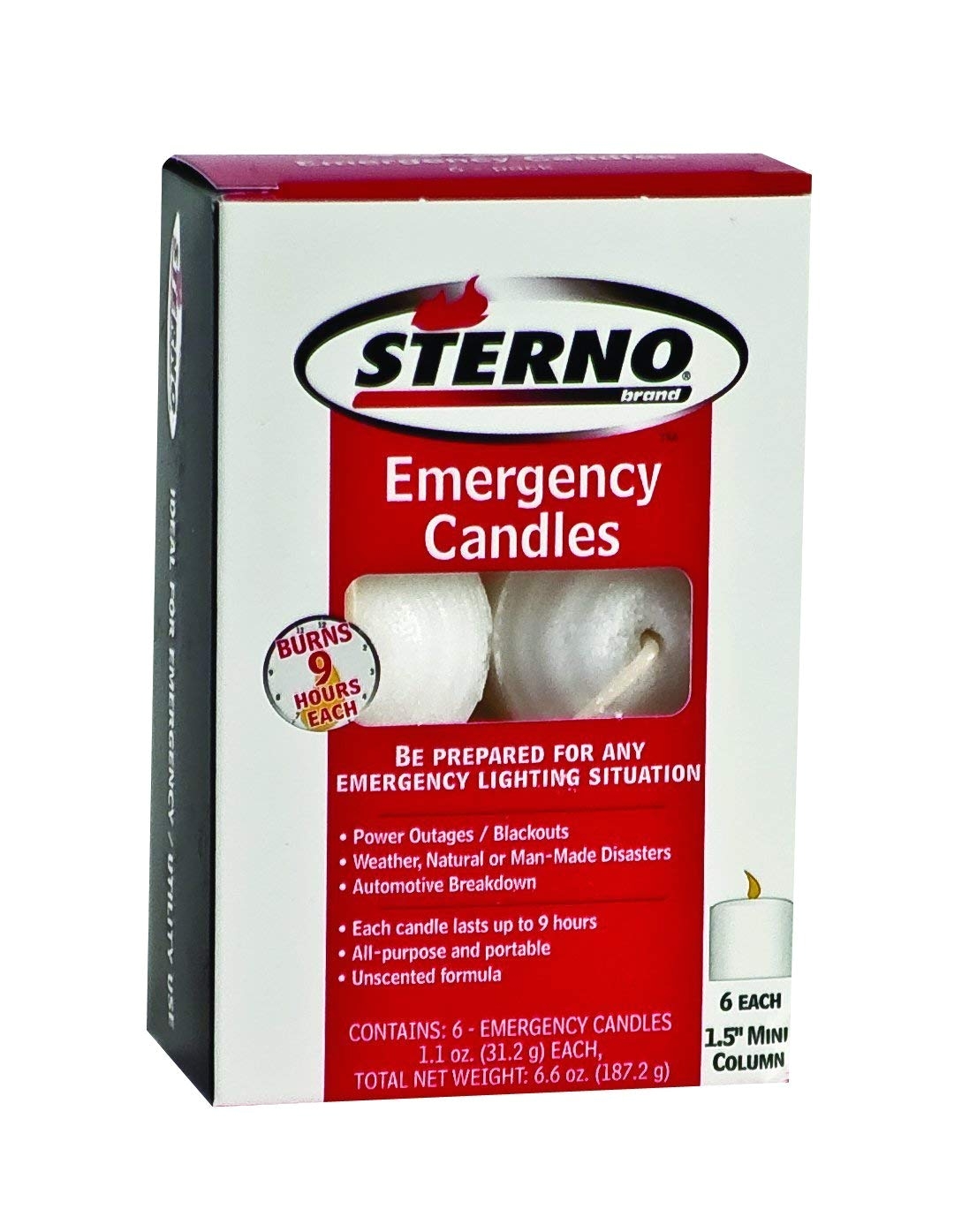 amazon com sterno emergency candles mini columns 6 pack kitchen dining