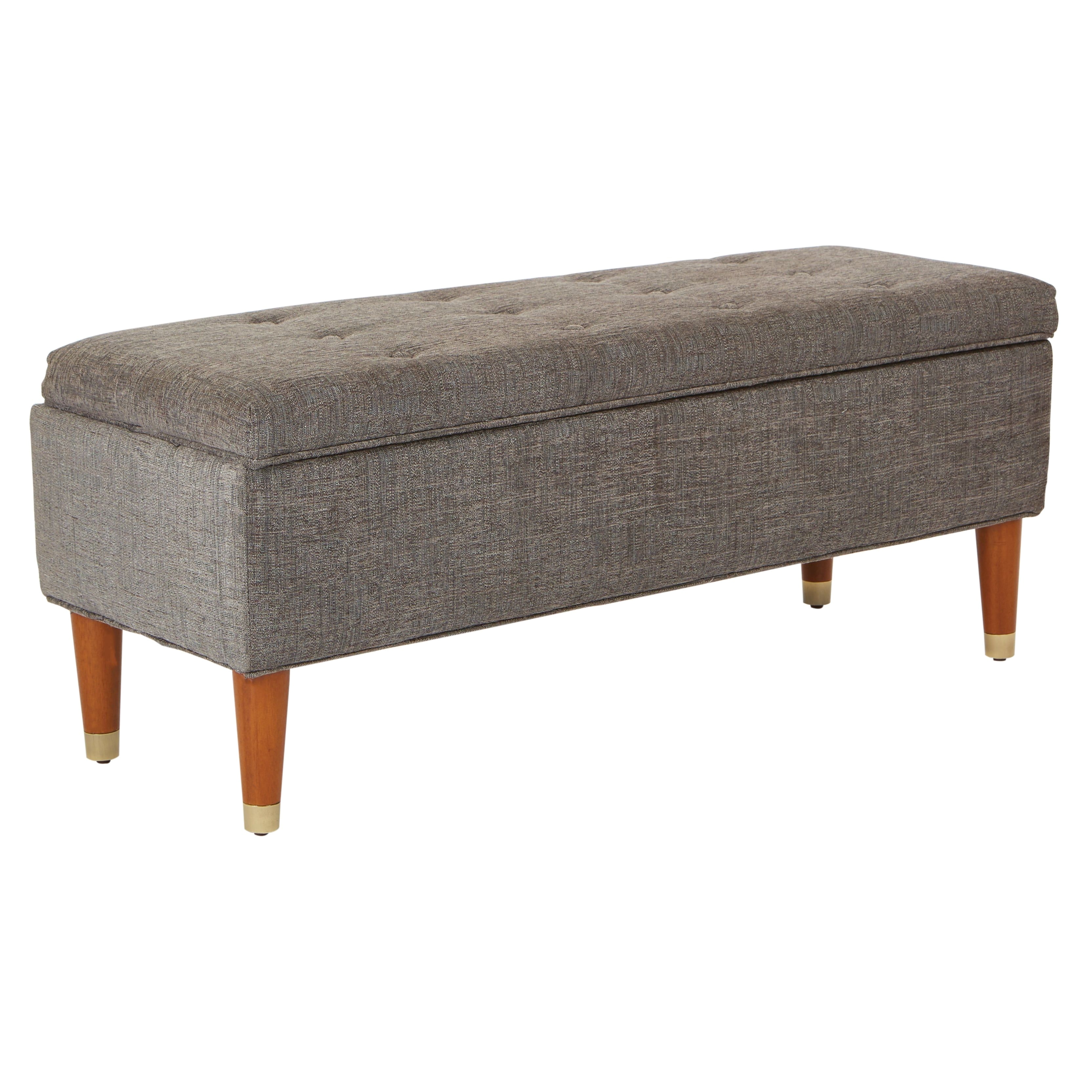 office star products inspired by bassett douglas tufted fabric storage bench with amber finish legs