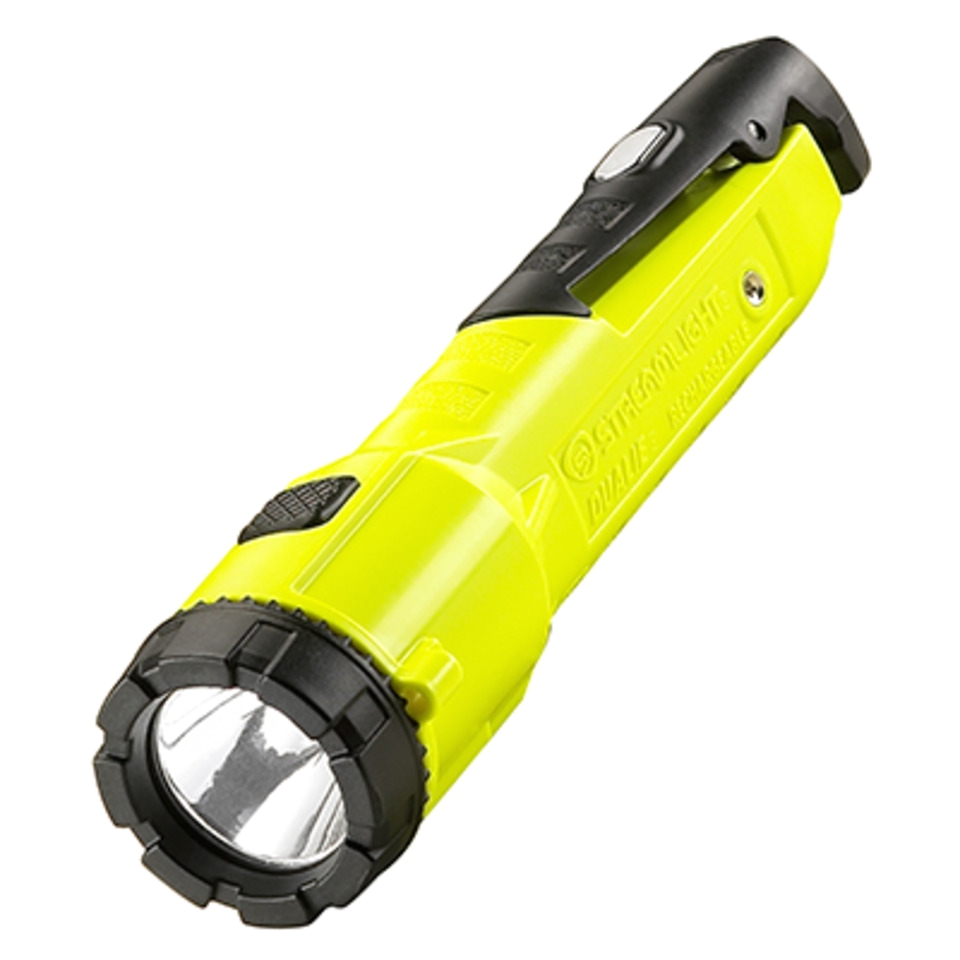 li ion battery powered dual function led flashlight the dualie rechargeable features a forward facing led spot beam and a side facing led flood light