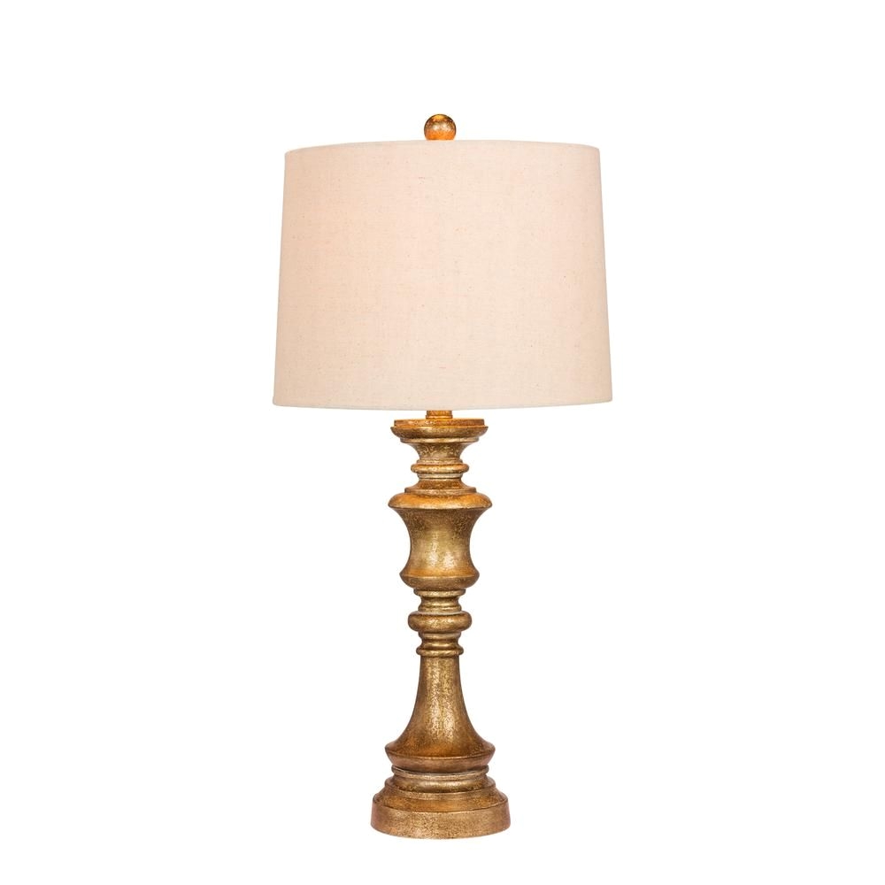 fangio lighting 27 75 in candlestick resin table lamp in a antiqued gold leaf