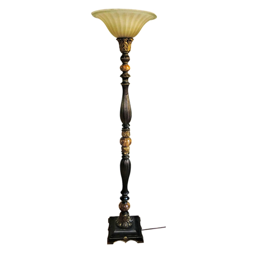 portfolio barada 72 in bronze with gold highlights foot switch torchiere floor lamp with glass