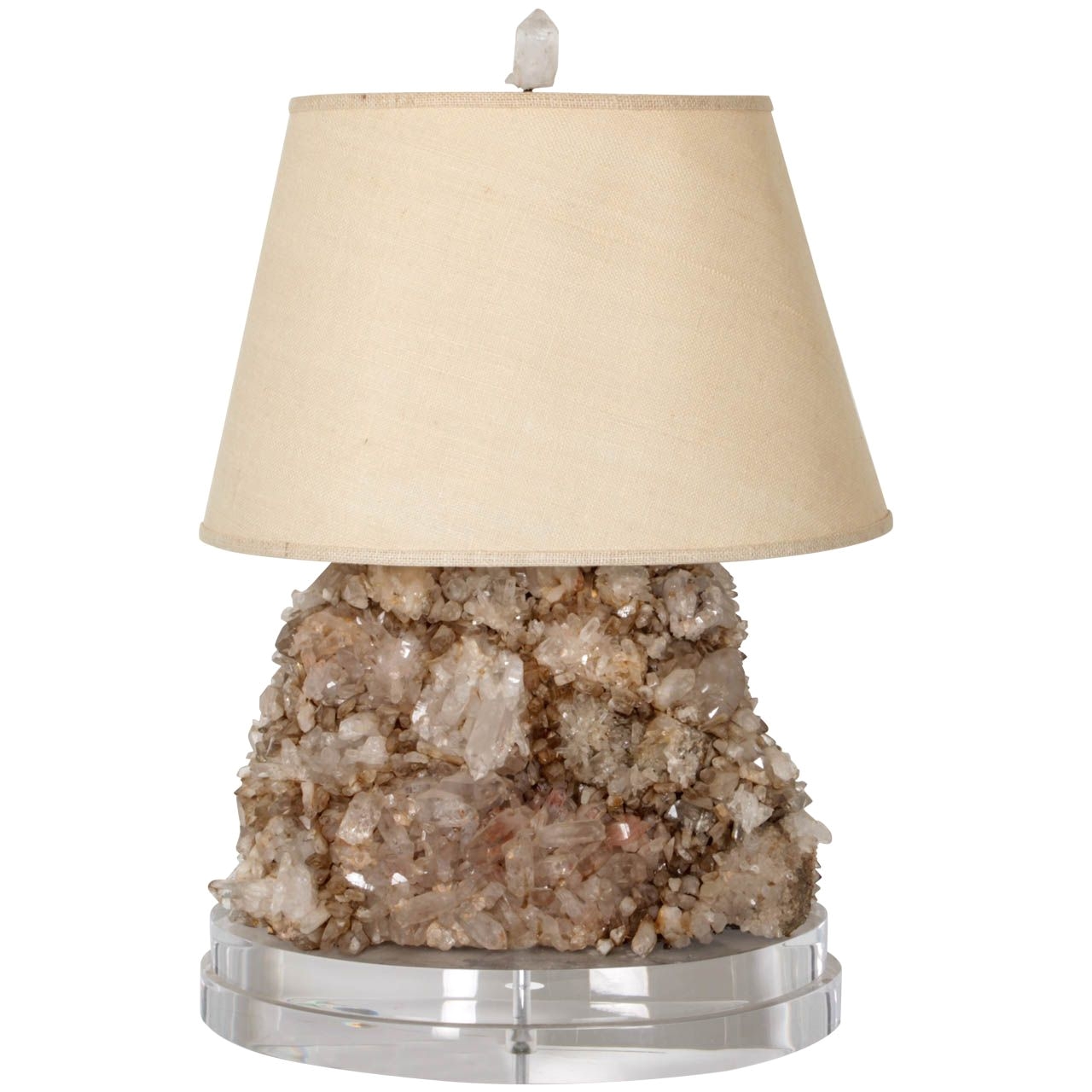 monumental rock crystal lamp with string shade